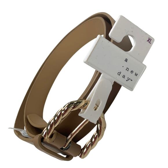 NWT A New Day Womens XL Natural Tan Faux Leather Gold Buckle Fashion Belt - Picture 1 of 5